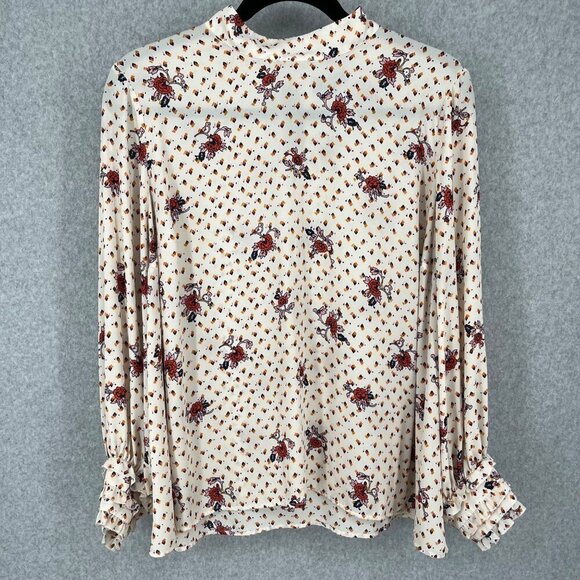 ModCloth A Grace of Ones Own Chiffon Blouse Size 4X Ivory Floral Print Ruffle - Picture 1 of 13